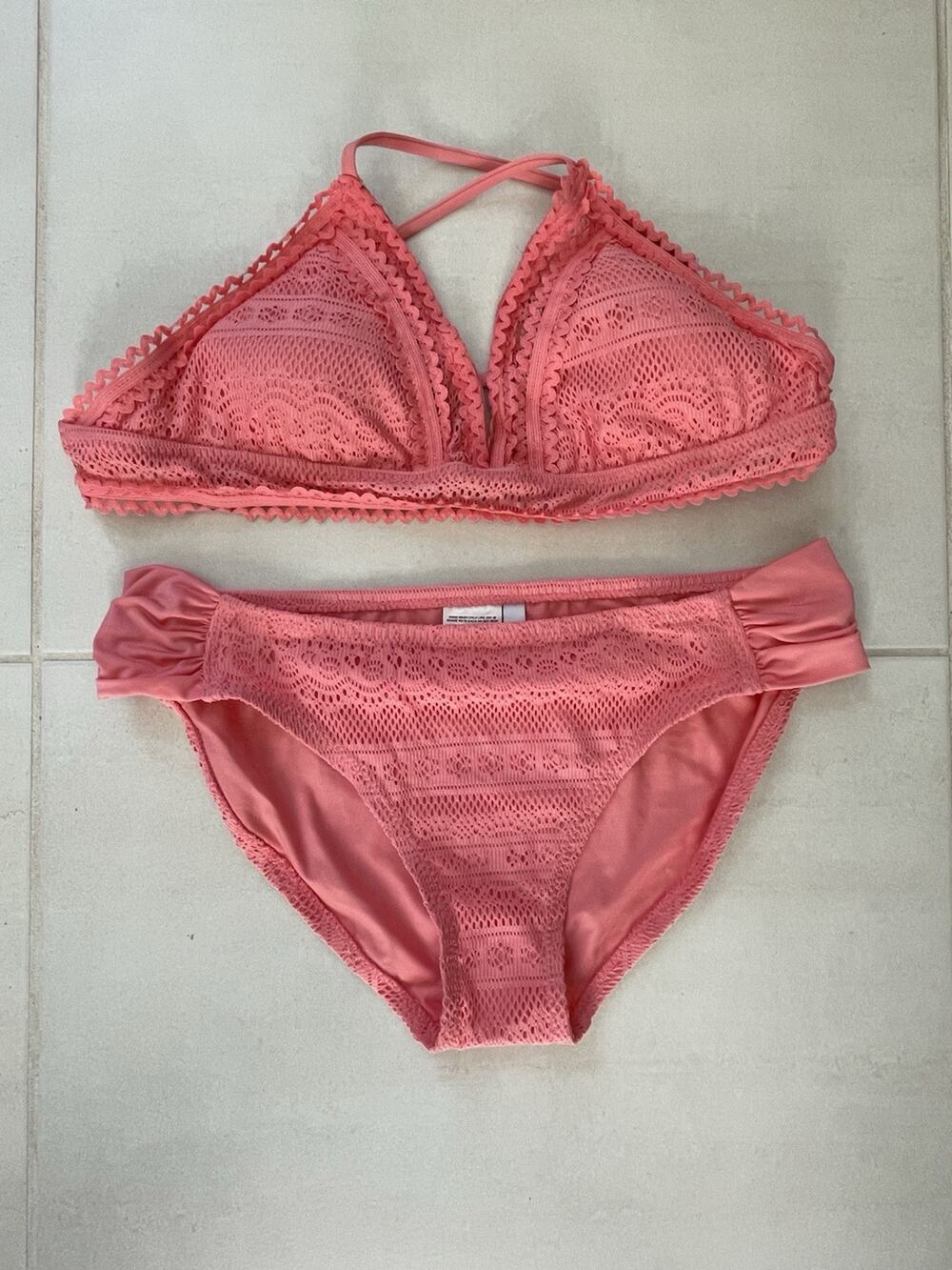 Becca Bikini Swimsuit Crochet RickRack Swimwear Coral Summer Beach